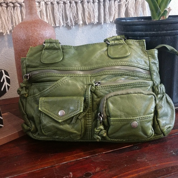 Woman's green leather handbag